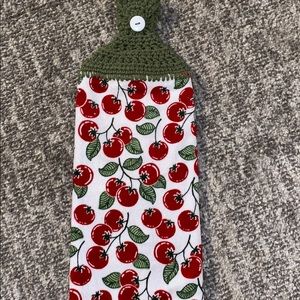 Handmade dish Towel with crocheted top - tomatoes